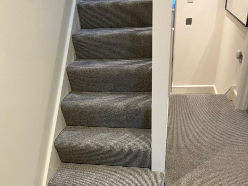 Pampas Nordic Stripe Faroe carpet fitted on a double staircase and landing in Walthamstow E17 by Carpet World London