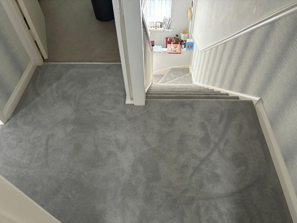 Recent carpet installation of Cormar Primo Grande Welsh slate on a flight of stairs in Leytonstone E11