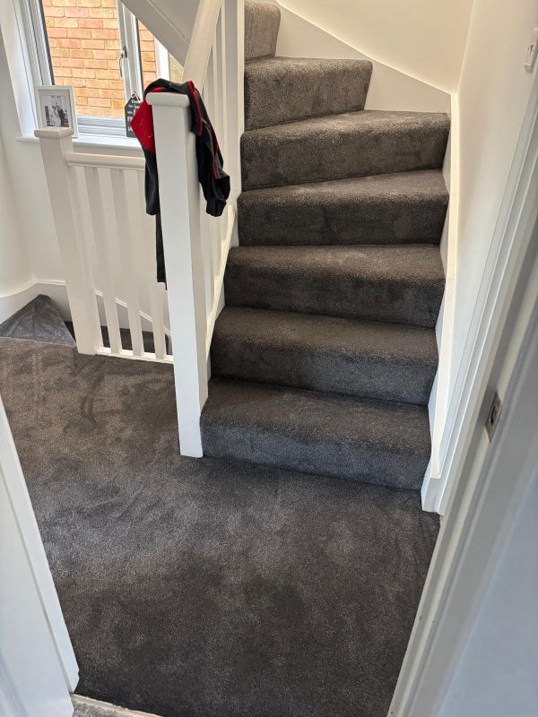 Recent carpet installation Invictus Tiberius Notting Hill Slate on stairs in Palmers Green N13